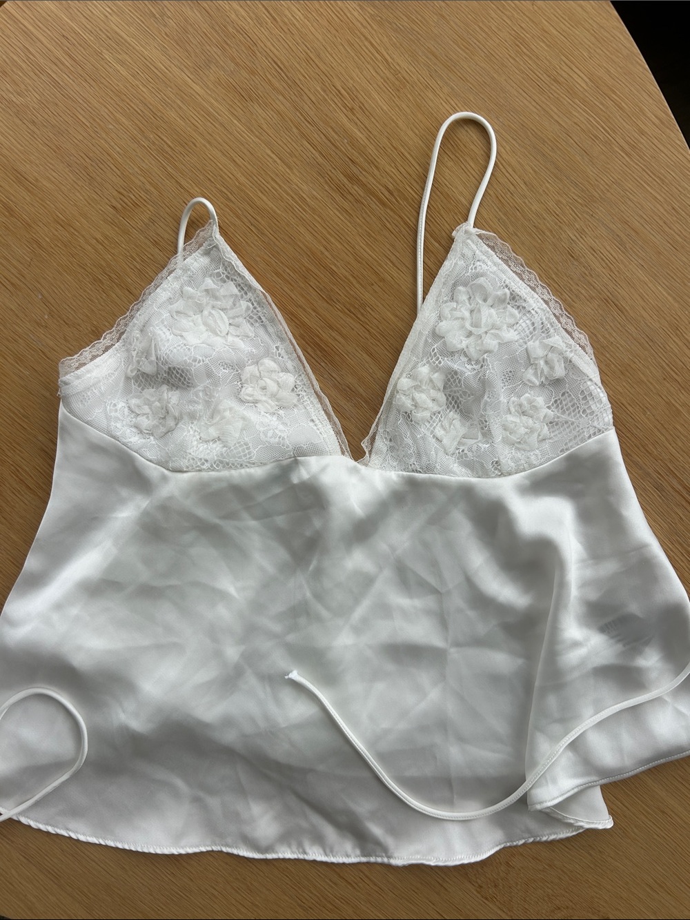 ZARA Women's White Lace-Trim Satin Camisole